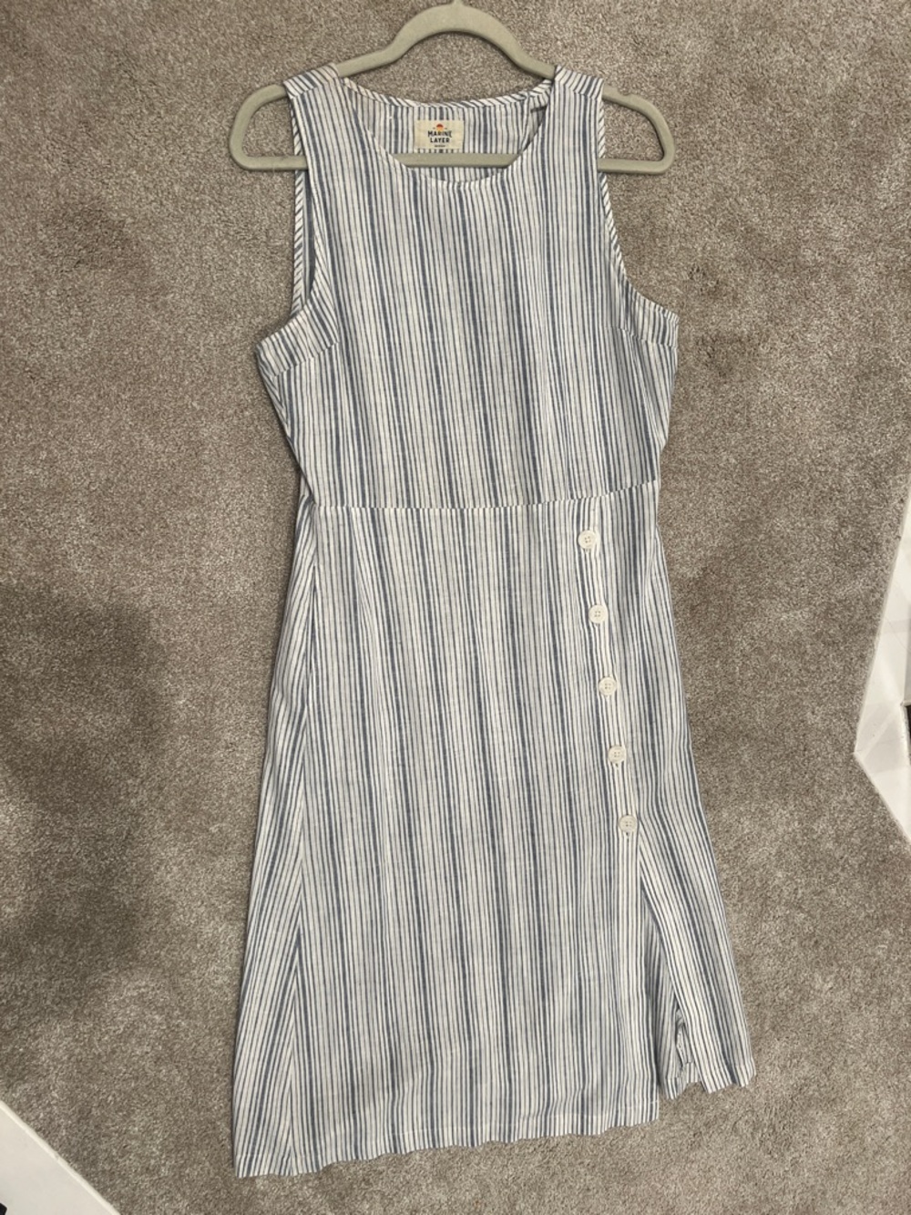 Marine Layer Blue & White Striped Linen Sleeveless Midi Dress